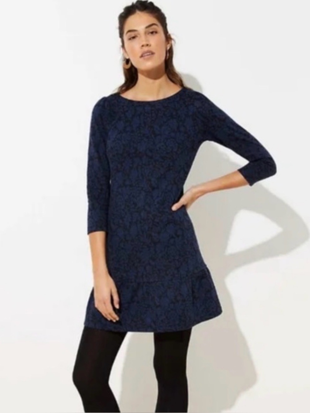 LOFT Floral Jacquard Blue Dress (Blue/Black) - size 8